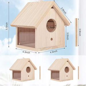 Nichoirs en bois à motif solide avec lanière en acrylique à l'extérieur Nichoir à oiseaux bleus suspendus - Product Image 2