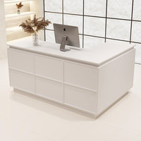 Comptoir de caisse en bois en forme de L, style crème, simple et moderne, avec tiroirs, pour magasins de vêtements, boutiques pour femmes, comptoir de bar commercial compact