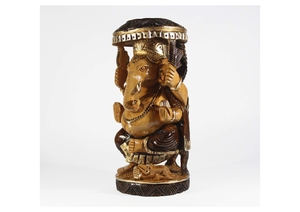 Sculpture artisanale en bois de Ganesha, décoration traditionnelle sculptée pour la maison, ornement de table d'intérieur, pièce d'art pour le salon - Product Image 5