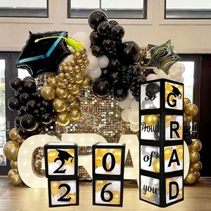 Juego de 4 Cajas de Globos Transparentes Negras con la Palabra GRAD para Decoración de Fiesta de Graduación 2026 - Product Image 1
