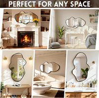 Espejo de Pared Moderno con Marco Metálico, Diseño Irregular Asimétrico Ondulado, Cristal HD, para Baño, Dormitorio, Decoración de Interiores del Hogar