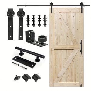 Single <b>Door</b> I-Shape <b>Barn</b> <b>Door</b> <b>Hardware</b> Kit Quiet Smooth 6ft Heavy Duty Sliding Zinc Alloy Brass Hangers Kitchen <b>Barn</b> <b>Door</b> Handle - Product Image 1