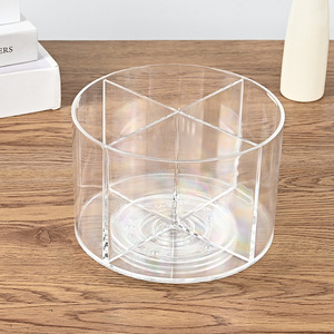 Acrylic Turntable <b>Pen</b> Holder With Partitions Multi-functional Student Desk Organizer Round Transparent Storage <b>Box</b> For Pencils - Product Image 3