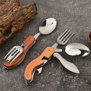 Ensemble de couverts de camping multifonctionnel en acier inoxydable pliable, couteau, fourchette et cuillère portables et personnalisés - Product Image 1