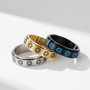 Rotatable Stainless Steel <b>Ring</b> With Smile Face Design For Stress Relief Unisex Jewelry Gift In Steel Gold Black Colors - Product Image 1