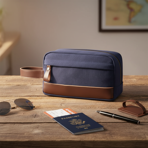 BEARKY Large Eco-friendly Canvas Toiletry Bag for Men Vintage Water Resistant <strong>Travel</strong> Wash Bag Custom Portable <strong>Makeup</strong> <strong>Case</strong> - Product Image 1