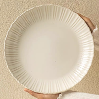 Assiettes de table en céramique américaines, vaisselle de restaurant en céramique, assiettes rayées, service de table, assiettes de fête 8,5'' 10,4''