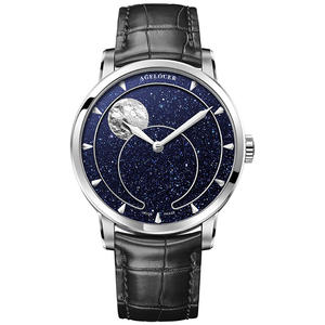 <span class=keywords><strong>AGELOCER</strong></span> Original Montre Aventurine Bleue Phase de Lune 29.51 Jours Cadeau d'Anniversaire pour Homme - Product Image 1