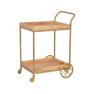 Vente en gros d'hôtel de bonne qualité cadre en métal doré personnalisé avec dessus en bois chariot de bar de service pliant chariot 2 couches avec étages - Product Image 2