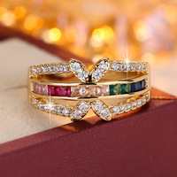 Bague pour femme en cuivre électroplaqué, incrustée de zircon coloré, motif géométrique, style classique et raffiné, bijoux en gros