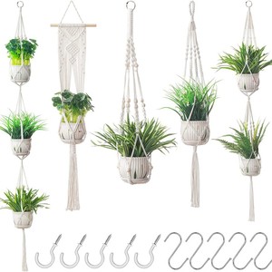 Panier suspendu d'intérieur en <span class=keywords><strong>corde</strong></span> de coton couleur naturelle style moderne <span class=keywords><strong>avec</strong></span> <span class=keywords><strong>pot</strong></span> de fleurs décoratif en fibre végétale - Product Image 6