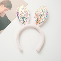 Serre-tête unisexe en peluche à sequins, fait main, oreilles de lapin de Pâques, accessoires de mode pour cheveux, décoration faciale, vente en gros