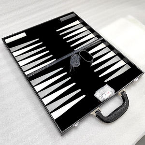 Offre Spéciale Premium luxe classique en bois Backgammon ensemble valise marron blanc Faux cuir Portable voyage pliant Backgammon étui - Product Image 1