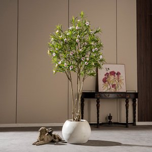 Natural Style Home &amp; Office Decor Real Touch <strong>Artificial</strong> Plant <strong>with</strong> Green Plastic Pot PVC <strong>Artificial</strong> <strong>Flowers</strong> <strong>Leaves</strong> for Weddings - Product Image 2