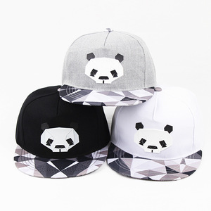 Panda <b>Snapback</b> <b>Cap</b> Unisex Polyester Cotton Canvas Raised Rubber Print Flat Brim Hip Hop Hat - Product Image 1