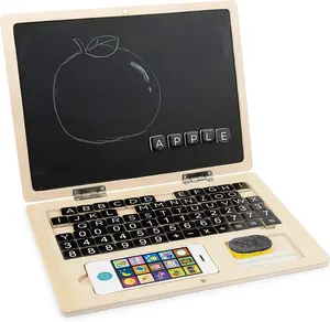 C02226 nuovo 2024 il mio primo computer portatile Montessori giocattoli per fingere gioco set computer portatile in legno giocattolo per ragazzi ragazze - Product Image 1