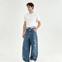 Culottes en jean à jambe large pour homme, taille unique à empiècements, imprimé floral laser, longueur 3/4, Fabricant chinois, Usine de commerce intégrée