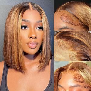 Perruque <span class=keywords><strong>Bob</strong></span> Lace Front en Cheveux Brésiliens Remy avec Dentelle Transparente, Courte, Décolorée, Sans Colle, Prête à l'Expédition <span class=keywords><strong>pour</strong></span> Femmes Africaines - Product Image 3
