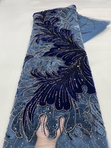 NI.AI <strong>Velvet</strong> Feel Sequin Beaded Net <strong>Lace</strong> Fabric Asoebi Embroidery Fabric <strong>Lace</strong> for Party Dress - Product Image 5