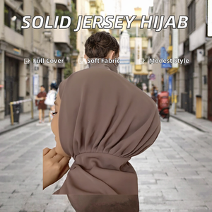 Hijab long en jersey de polyester uni pour femmes - Mode musulmane africaine et indienne compatible - Product Image 2