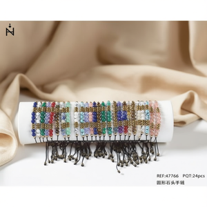 Bracciale con perline di pietra rotonde, 24 pezzi, gioielli di moda regolabili multicolori - Product Image 3