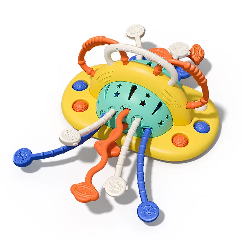 Trẻ em bé Montessori Silicone cảm giác hoạt động đồ chơi mọc răng hình dạng khối kéo chuỗi bảng đồ chơi