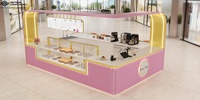 Kiosque à desserts rose personnalisé, mobilier de présentation en bois pour boulangerie, design d'intérieur de magasin de détail, vitrine en verre pour pâtisserie