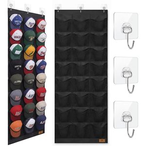 Baseball <b>Hat</b> Rack 24 Pockets Black Oxford Cloth Door Wall Organizer for <b>Hats</b> Cap Storage - Product Image 1