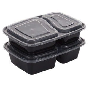 Boîtes à emporter en plastique épaissi à 2 compartiments, boîte à lunch jetable type bento - Product Image 1