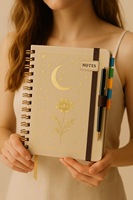 Carnet de notes A5 de luxe en cuir PU avec spirale, motif floral et feuille d'or, coffret cadeau pour l'école et le bureau