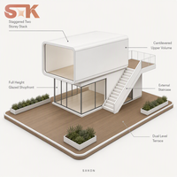 Bâtiment modulaire à deux étages avec espace commercial, espace de repos, espace de réunion et salle de bain, escalier extérieur, conteneur commercial préfabriqué