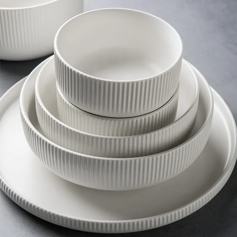 Set Piring Keramik Porselen, Set Piring Keramik untuk Mangkuk Keramik Restoran dengan Pegangan Alat Makan
