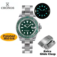 Montre Cronos Sub Diver pour homme, lunette bidirectionnelle, 40 mm, 20 ATM résistant à l'eau, bracelet à maillons brossés et polis, montres pour hommes