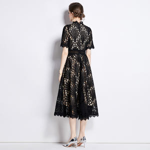 Kadınlar zarif dantel elbise yüksek kalite yaz uzun kokteyl parti Robe Vintage nakış tasarımcı ofis Lady Vestidos S-4XL - Product Image 6