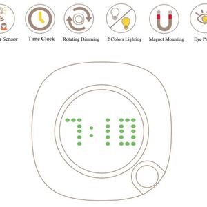 Lumière de placard à détecteur de mouvement, sans fil, alimentée par batterie, LED, veilleuse avec capteur de gravité et horloge - Product Image 5