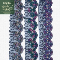 Dentelle florale 3D multicolore de luxe écologique 100% polyester, bordure ondulée en organza ornée de sequins et de perles, largeur 12 cm