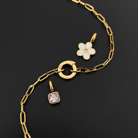 Bracelet chaîne trombone en acier inoxydable plaqué or 14 carats pour femme avec pendentif fleur en zircon violet, bijoux Emanco