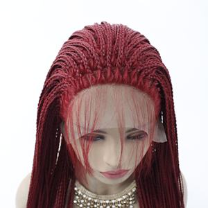 Peluca LINDALHAIR con <span class=keywords><strong>dos</strong></span> Fresno 360 encaje trenzado, pelucas ashro afroamericanas <span class=keywords><strong>trenzas</strong></span> negras caja azul peluca frontal trenzada Rojo - Product Image 3