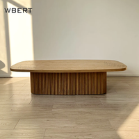 WBERT Table basse moderne et luxueuse en chêne et marbre Plinthe Mulholland Design pour salle à manger, maison, hôtel, villa, style américain