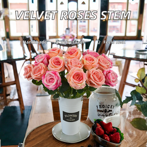 Rosas Artificiales Hechas a Mano al por Mayor, con Hojas de Terciopelo, Tacto Real, para Decoración de Mesa de Graduación, <span class=keywords><strong>Flores</strong></span> de una Sola Rama, Danqi DQ-623 - Product Image 2