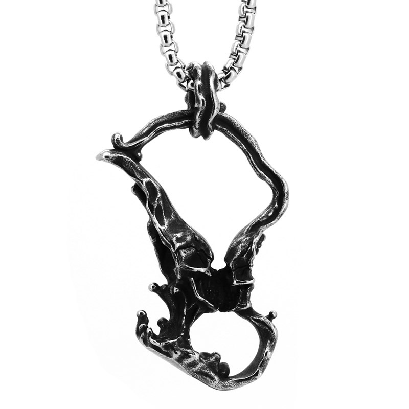 KONOV Men's Gothic Skull Pendant Necklace - Stainless Steel, Silver Black, 22" Chain