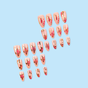 Puntas de Uñas Almendradas con Flores Doradas 3D, Estilo Delicado, Reutilizables, 24 Piezas - Product Image 4