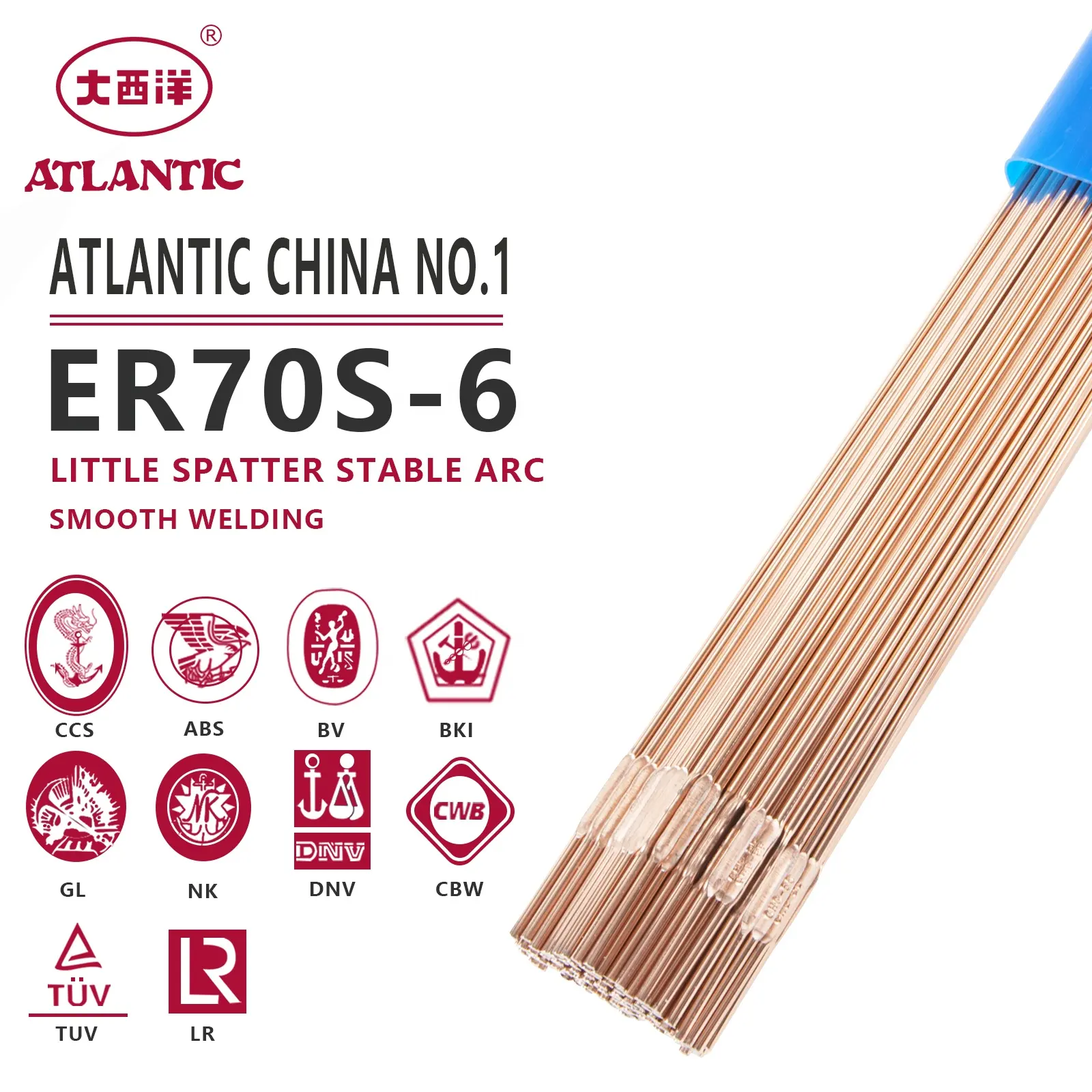 Cable de soldadura de CHG-560, varilla de soldadura de arco de argón de 2,0mm, ER70s-6 recubierto de cobre, OBM, ODM, ATLANTIC OEM