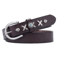 Sabuk Kulit Pria Sabuk Koboi Barat Sabuk Pria Vintage Amerika Buatan Tangan Dekoratif Retro Koboi Rodeo Aksesori Fashion Denim