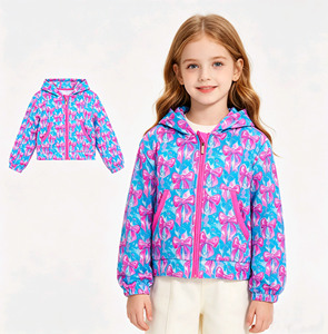 Abrigo con capucha y cremallera para niños, con lazos estilo coquette, venta al por mayor, <span class=keywords><strong>ropa</strong></span> <span class=keywords><strong>infantil</strong></span> de boutique, linda <span class=keywords><strong>ropa</strong></span> para hermanas, nuevos estilos - Product Image 3