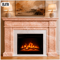 Contour de cheminée classique en marbre rose sculpté à la main BSA, manteau de cheminée autoportant en pierre naturelle pour maison, villa, intérieur