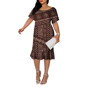 Vestido de tatuaje <span class=keywords><strong>Marquesan</strong></span> ecológico de alta calidad, manga corta, cola de pez, cuello grande, cintura Natural, ropa de moda lavable - Product Image 3