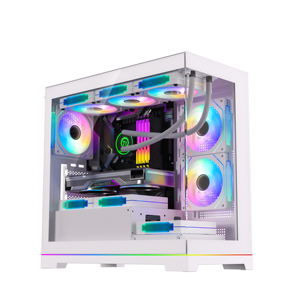 Boîtier PC Gaming en Métal Blanc de Type Mid-Tower avec Support MicroATX, Fenêtre Latérale en Verre Vue Panoramique et Design RGB avec Bande Lumineuse - Product Image 1