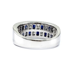 Bague large en or blanc 18 carats de qualité supérieure, sertie de saphirs et de diamants, style ethnique, pour femmes, idéale pour mariages et soirées - Product Image 3