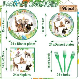 Assiettes et serviettes pour fête d'anniversaire sur le thème de la <span class=keywords><strong>jungle</strong></span>, décorations de fête sur le thème des animaux, ensemble de vaisselle <span class=keywords><strong>jetable</strong></span>, fournitures pour fêtes d'anniversaire - Product Image 2